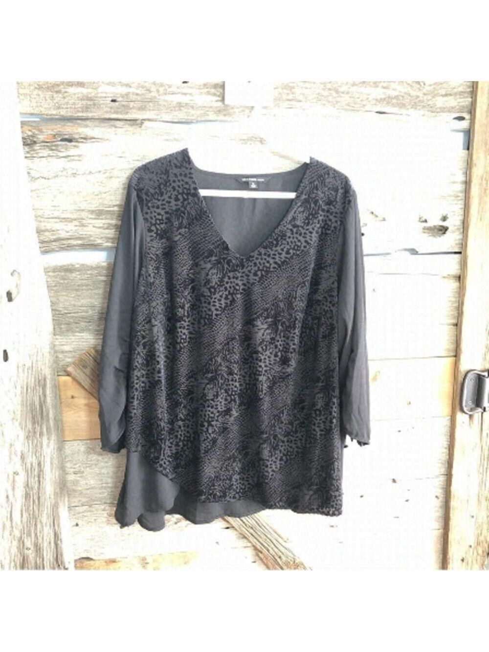 zac & Rachel Plus Size 1X Black Velvet Burnout Layered Blouse